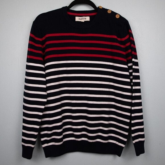 Barque navy stripe crewneck sweater-L - Picture 1 of 5